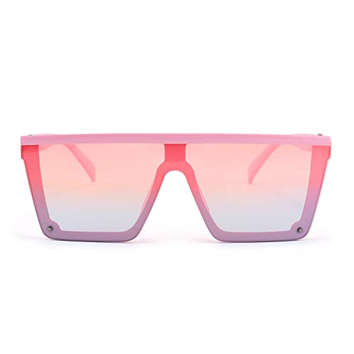 FEISEDY Kids Sunglasses, Flat Top Shield Square Sunglasses with Rimless Fashion Shades for Age 1-7, B40613