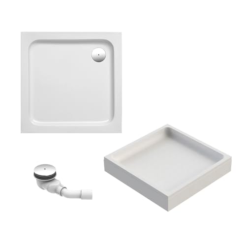 Schulte Duschwanne Cala 80x80 cm quadratisch aus hochwertigem Sanitäracryl inkl. Wannenträger Ab- und Überlaufschutz Pflegeleicht und alterungsbeständig Größe wählbar