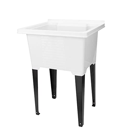 White Utility Sink By Js Jackson Supplies, Tehila Luxe Laundry Tub With Black Metal Legs And P-Trap Kit #TOP28