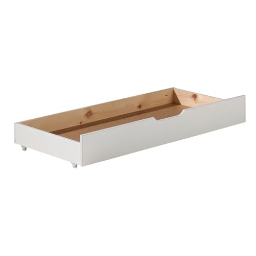 AltoBuy Themis - Tiroir de Lit sur roulettes en Pin Laqué Blanc