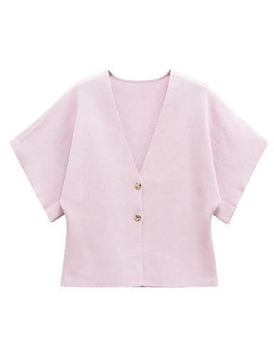 Image of Wanzetaly Womens Oversized Cardigans Short Sleeve Lightweight Button V Neck Casual Knit Sweater Outerwear