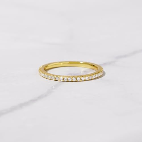 2mm 925 Sterling Silver Rings Gold Engagement Wedding Bands Eternity Cubic Zirconia Simulated Diamond 2pairs Stackable Ring for Women Size 5-104