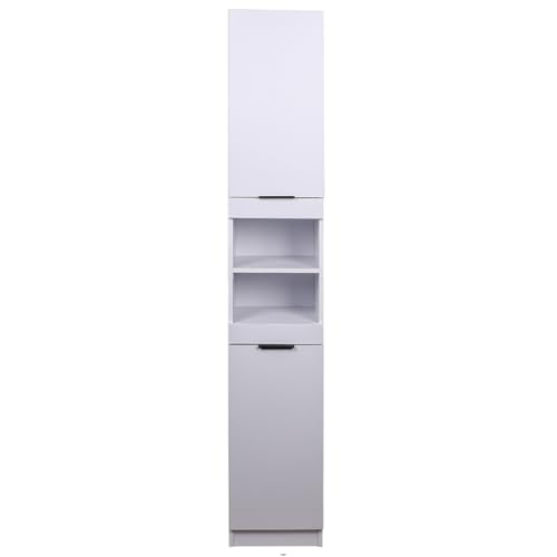 Shally Dogan Armario de Columna Alto para Ahorrar Espacio, 2 Puertas y 2 estantes, Mueble Estrecho Independiente, Mueble de Almacenamiento Multiusos, salón, baño, Cocina, estantería, Oficina (Blanco)