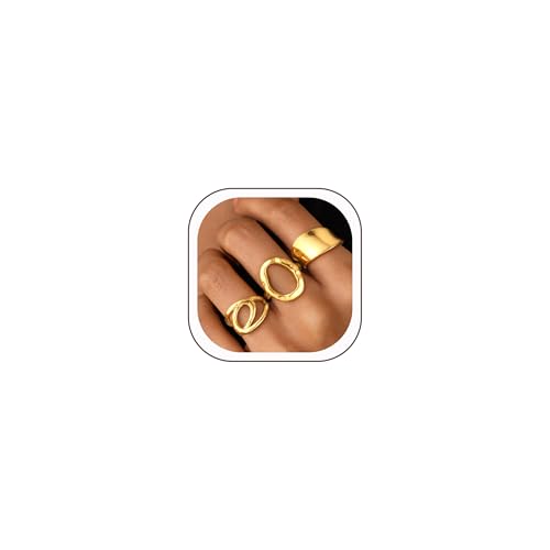 ZOERAY Chunky Gold Rings for Women Non Tarnish Trendy 14k Gold Plated Adjustable Signet Band Stackable Thumb Ring Set Open Twist Dome Statement Stacking Rings Jewelry Gifts for Women Size 5-10