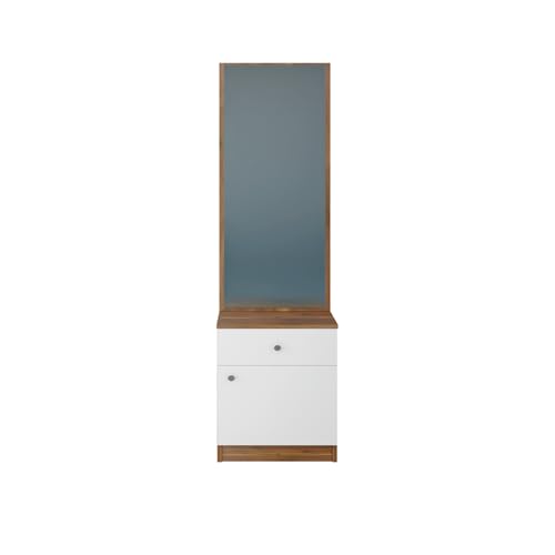 Image of VIKI | Engineered Wood Dressing Table with 1 Drawer & 1 Door, Mirror and Huge Storage Space | Vanity for Living Room, Bedroom (Brussel Walnut & Frosty White - 43.8W x 40D x 182.6H cms)