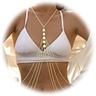 Ginfonr Body Chain Fringe Disc Gold Necklace Sexy Bikini Beach Strap Valentine's Day Gifts for Ladies Girls