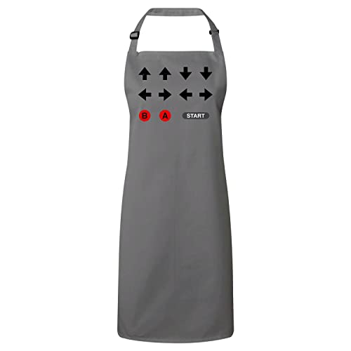Tablier cuisine gris retro gaming vintage coton ajustable motif jeux vidéo nostalgie