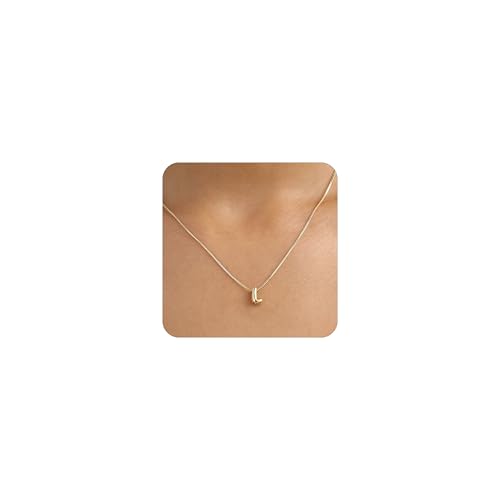 MARYLAX Bubble Letter Necklace 14k Gold Plated Balloon Initial Necklace for Women Dainty Gold Necklace Personalized Bubble Pendant Name Necklace Fashion Accessories Trendy Jewelry