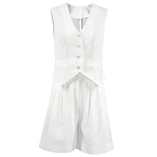 Womens 2 Piece Outfits Cotton Linen Suit Vest Suit Women's Summer Casual Sleeveless Vest Shorts Two-Piece Set(Dark Blue,M)3