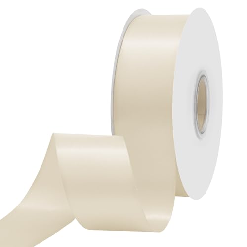 Ribtcute Cream White Satin Ribbon 1-1/2 Inch x 50 Yards Double Faced Silk Satin Ribbon for Gift Wrapping Flower Bouquet Wreaths Cutting Wedding Ceremony Kit Decoration