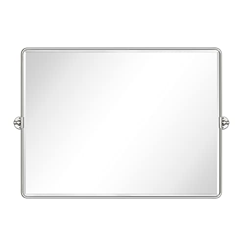 Image of TEHOME Pivot Mirror Brushed Nickel Tilt Bathroom Vanity Mirror Brushed Nickel Metal Framed Rectangle Horizontal Tilting Beveled Vanity Mirrors, Overall 44.12 x 30 inches (Mirrror 40 x 30 inches)