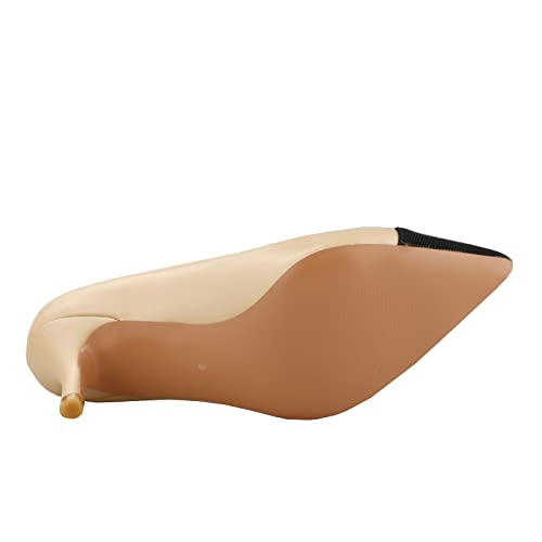 Lutalica W Women's Pointed Toe Matte Leather Comfort Slip On Two-Tone Formal Low Kitten Heel Dress Pumps4