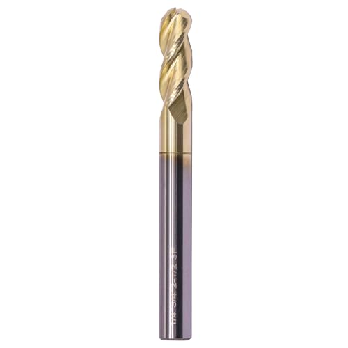 Image of 1 /4 inch 3 Flute Ball Nose Solid Carbide End Mill for Aluminum - ZrN Coated | 37 Degree Helix, 1 /4 inch Cutting Diameter, 1 /4 inch Shank Diameter, 3 /4 inch Length of Cut, 2-1 /2 inch Overall Length