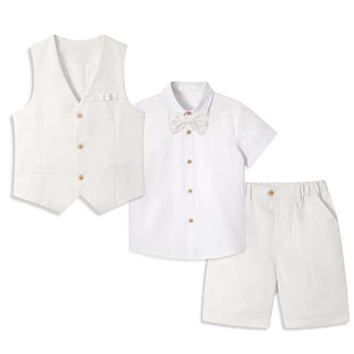 Image of LOLANTA Boys Linen Suit 4 Piece Summer Gentleman Outfit Kids Shorts Set