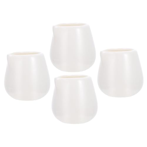 FUNNETOYU 4 piezas Tazas de Leche de Cerámica Blanca sin Asa Base Antideslizante Resistentes y Fáciles de Limpiar para Leche y Salsas Cocina