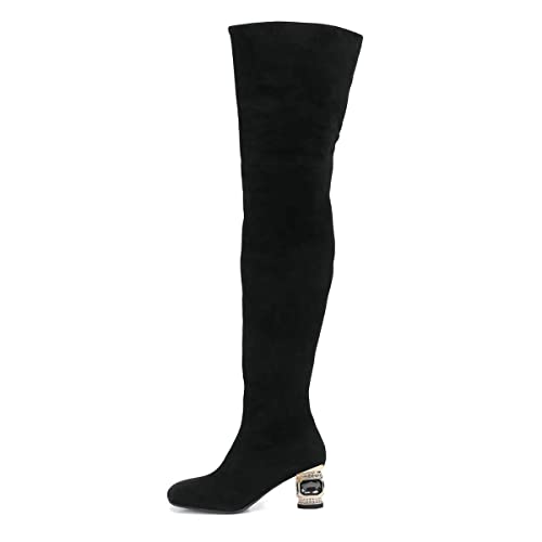 XYD Women Classic Over The Knee Thigh High Boots Square Closed Toe Chunky Block Low Heel Long Boot Suede Side Zipper Ladies Party Club Shoes2