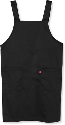 EDWIN Apron with Two-Stage Adjustable Back Waist Buttons Solid Color H-Shape with Side Pockets on Both Sides Black X-Large
