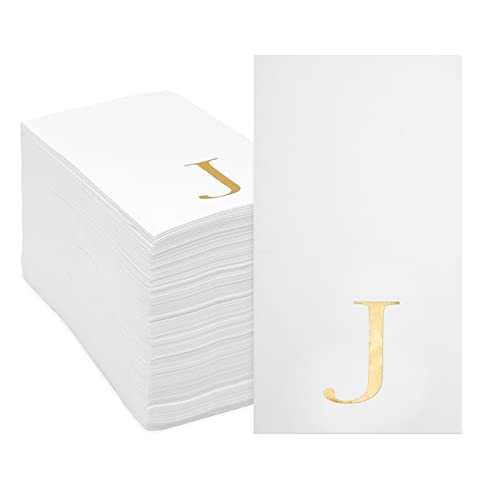 Serviettes de table monogramme lettre J dorée haut de gamme pour décoration de mariage élégante