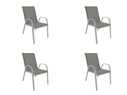 NORDIQ - Sillas Jardin Exterior - Silla Terraza Exterior - Pack de 4 Sillas Apilables - Sillones Terraza de Acero Resistente, Cómoda y Durable, Ideal para Balcón, Porche o Piscina - Gris