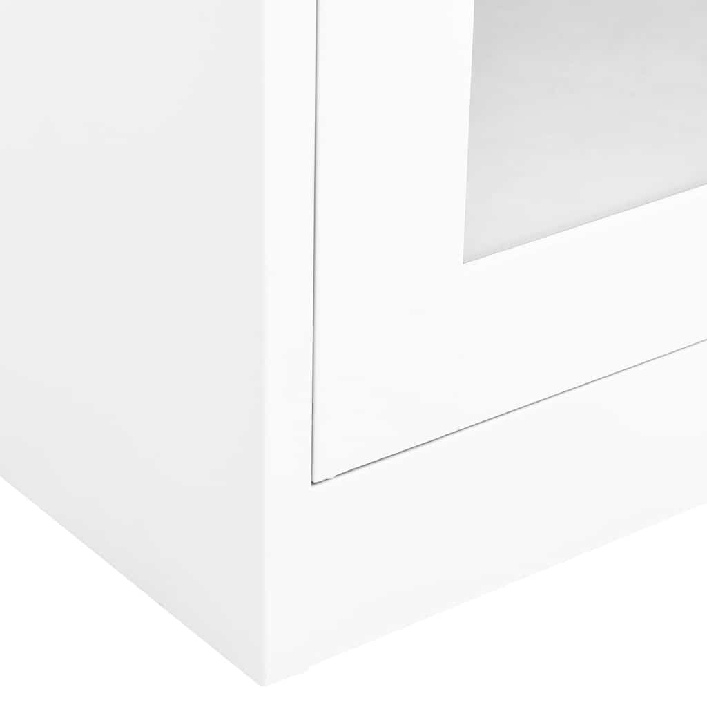 Armario de oficina blanco 90 x 40 x 180 cm de acero y vidrio templado, armario multiusos con cerradura con estantes ajustables para oficina, sótano, garaje, salón, dormitorio, cocina y baño