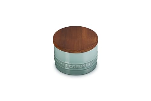 Image of Le Creuset Signature Small Salt Cellar and Storage Canister with Wood Lid, 7 oz., Sea Salt