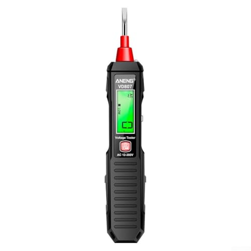 VD807 - Detector digital de voltaje inteligente para identificación de cable vivo, rango de medición de 12-300 V con alarma de sonido y luz, flash LED (negro)
