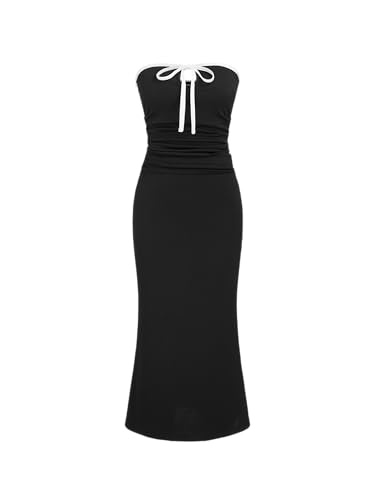 CIDER Strapless Tude Bodycon Midi Dress Ruched Tie Knotted Cocktail Party Summer Dresses Black at Amazon Women's Clothing store CIDER Strapless Tude Bodycon Midi Dress Ruched Tie Knotted Cocktail Party Summer Dresses Black at Amazon Women's Clothing store