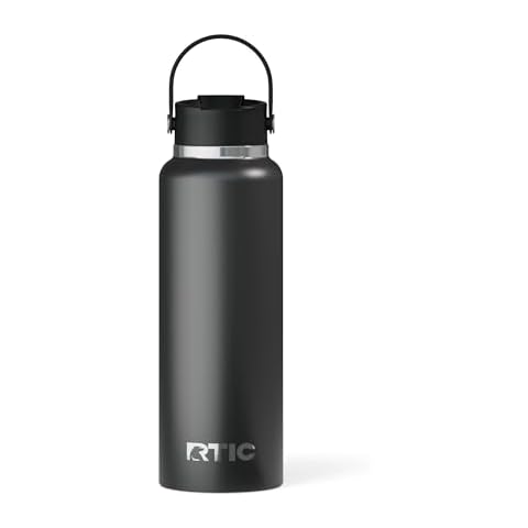 RTIC 40 oz Ceramic Lined Insulated Outback Bottle, Leak Resistant, Black Cover
