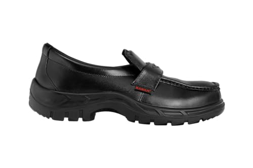Image of Karam FS72 Slip-On Buff Grain Black Safety Shoes for Men | Single Density & Steel Toe | Black PU Sole | Antistatic, Antislip, Oil & Heat Resistant