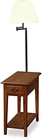 Leick Home Chairside Lamp End Table with Drawer, Hand Applied Finish, Medium oak/matte black, 12 in x 23.5 in x 57 in