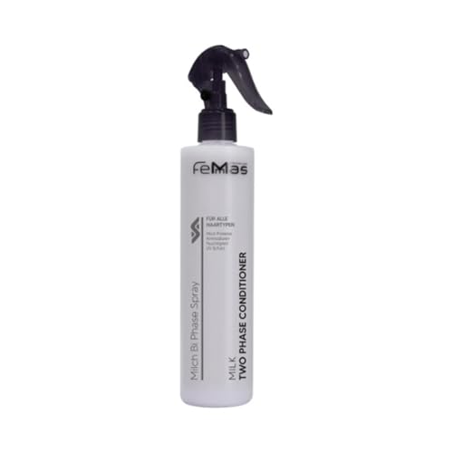 FemMas Bi-Phase Spray Milk - Tratamiento inmediato de leche (320 ml), cuidado sin aclarar, brillo y suavidad, proteínas de la leche para prevenir la caída del cabello
