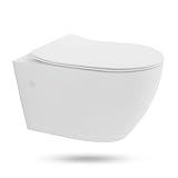 Alpenberger Wand Hänge WC Spülrandlos aus Keramik | Klo mit Antibakterieller Nano Beschichtung | Rimless Toilette & WC-Sitz mit Soft-Close | Wand WC ohne Spülrand | Kloschüssel Weiß Hängend