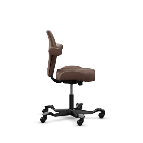 Image of HAG Capisco Sit to Stand Chair-Black Frame-Upholstered Brown Mahogany Vinyl