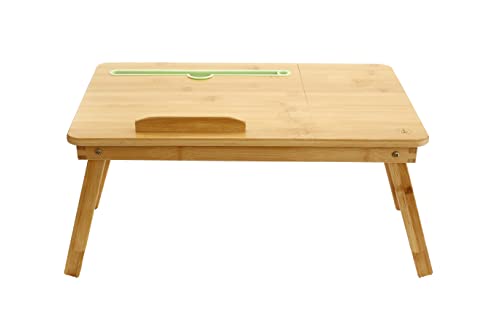BAMBR - Bambus Laptoptisch 54x34x4 cm tragbarer Lapdesk mit einklappbaren und höhenverstellbaren Beinen, auch geeignet als Betttisch und als mobiler Schreibtisch, grün Cover