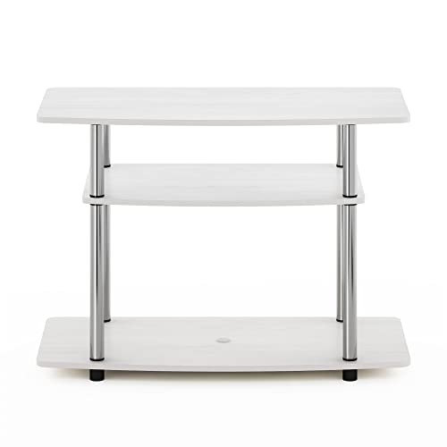 Image of Furinno Turn-N-Tube No Tools 3-Tier Entertainment Center TV Stand for TV up to 32 Inch with Stainless Steel Tubes, White Oak /Chrome
