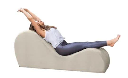 Image of SOUL CRAFT Sheesham Wood Leatherate Tantric Chaise Loung Chair, Yoga Chaise Lounge,Chaise Sofa Modern Lounge,Relaxing Chaise Lounge Chair, loveseats and chaises with Cushion (Grey)