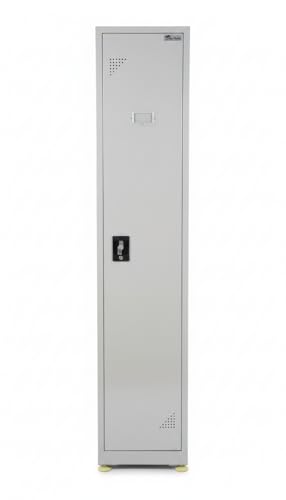 Image of Shubham Furnitures Single Door Steel Locker Cabinet with 4 Shelves & Hanging Rod | Heavy Duty Lockable Storage Cupboard for Office Gym School Factory | Powder Coated 1 Door Metal Locker Light Grey