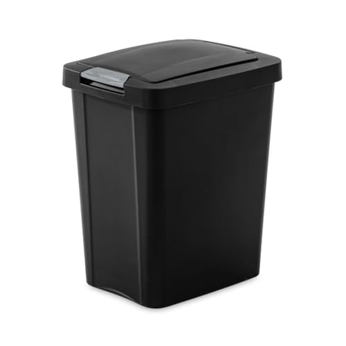 Image of Sterilite 7.5 Gallon TouchTop Wastebasket with Lid That Opens with Touch, Conceals Trash in the Kitchen, Bathroom, Mudroom or Office, Black, (Pack of 4)