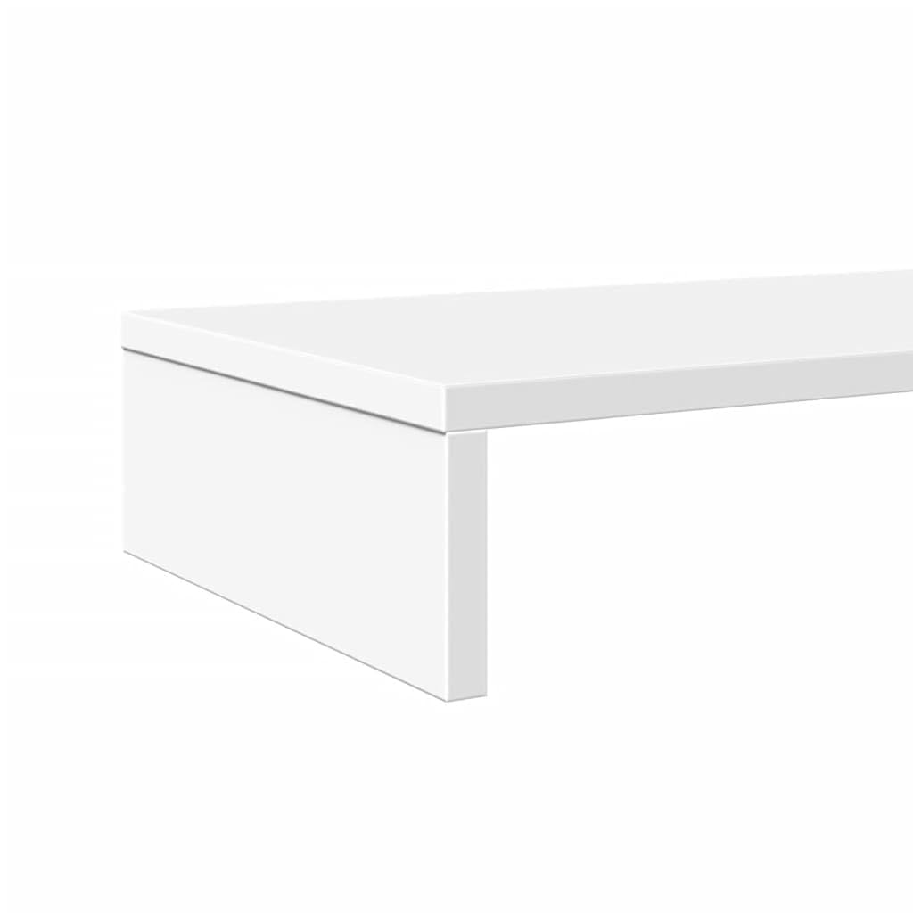 Supporto per monitor bianco, 100 x 27 x 10 cm, in legno per un lavoro ergonomico, adatto per due monitor, con vano portaoggetti, regolabile in altezza, stabile supporto per laptop e PC