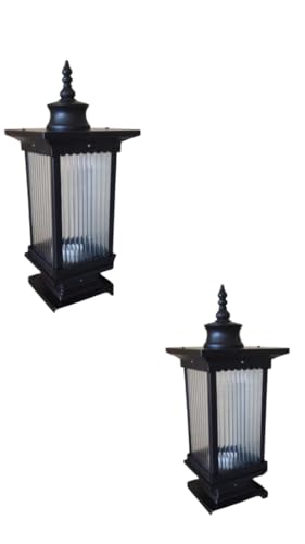 Image of Outdoor Wall Lantern Light, Black Finish, Ribbed Glass Shade and Black Hanging & Gate Light (Half Wall, 1) (GATE LAMP, 2)
