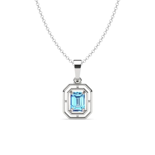 Image of Clara 925 Silver Blue Solitaire Men Pendant Necklace Gift for Men & Boys | Available With or Without Chain | Platinum Plated | Swiss Zirconia