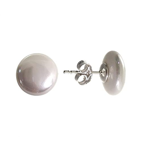 Minoplata Pendientes de Plata de ley 925 y Perlas shell planas 12 Mm. para mujer