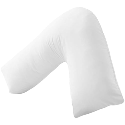 Lancashire Textiles V Shape Orthopedic Support Pillow – Pregnancy, Neck Pain Relief, Anti-Allergy Hollowfibre, UK-Made, Machine Washable (68cm (L) x 30cm (W) x 68cm (H), White)