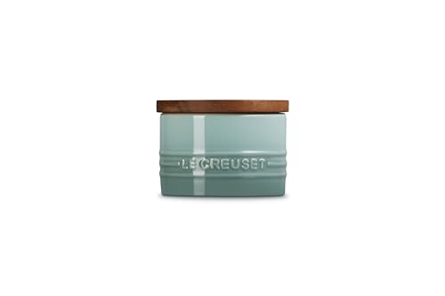 Image of Le Creuset Signature Small Salt Cellar and Storage Canister with Wood Lid, 7 oz., Sea Salt