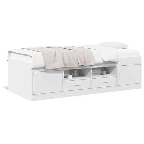 Festnight Divano Letto Singolo, Struttura Letto Singolo, Letto Singolo con Contenitore, Divano Letto con Cassetti in Legno Multistrato Bianco 90x190 cm
