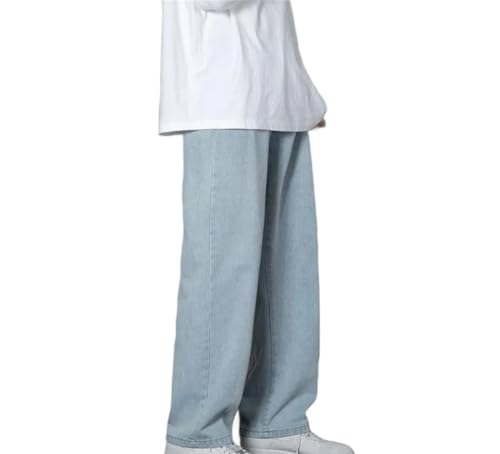Men Wide Leg Jeans Korean Casual Straight Denim Pants Solid Color High Waist Loose Trousers
