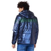 Image of Spykar Men's Standard Length Midnight Nylon Straight Fit Full Sleeve Plain Hooded Puffer Jacket