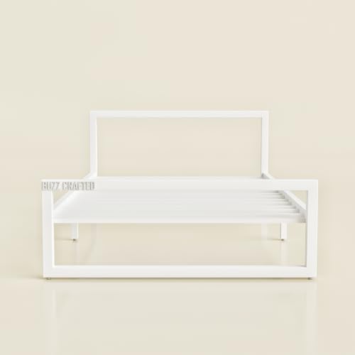 Image of Single Size Metal Bed Frame | SingleSize Metal Bed for Adults | Heavy Duty Iron Bed | Steel Bed Single | Single Metal Cot | Platform Bed | White MetalBed | Metal Slats | No Box Spring Needed