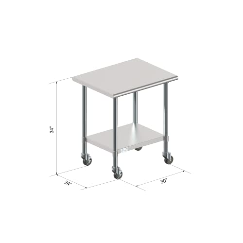 Image of KoolMore Commercial 24x30'' Stainless Steel Work Table with Wheels for Restaurant or Home Use, Under Storage Shelf Food, Tools, Equipment, & Hardware, Heavy Duty Metal Workspace (CT2430-18C), Silver