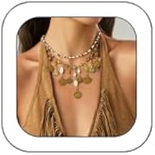 MIFYNN Boho Coin Charm Necklace for Women Pirate Necklace Gypsy Necklace Layered Coin Beaded Pendant Necklace Ethnic Gypsy Costume Accessories